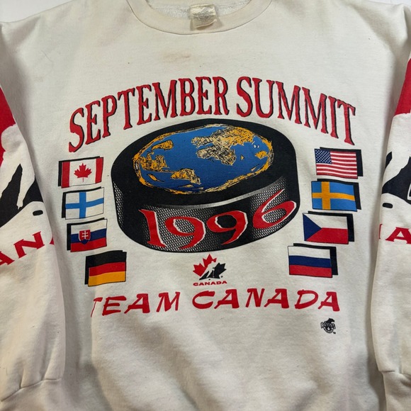 Vintage 1996 Team Canada Hockey September Summit Sweatshirt White Mens XL 90s - Picture 2 of 8